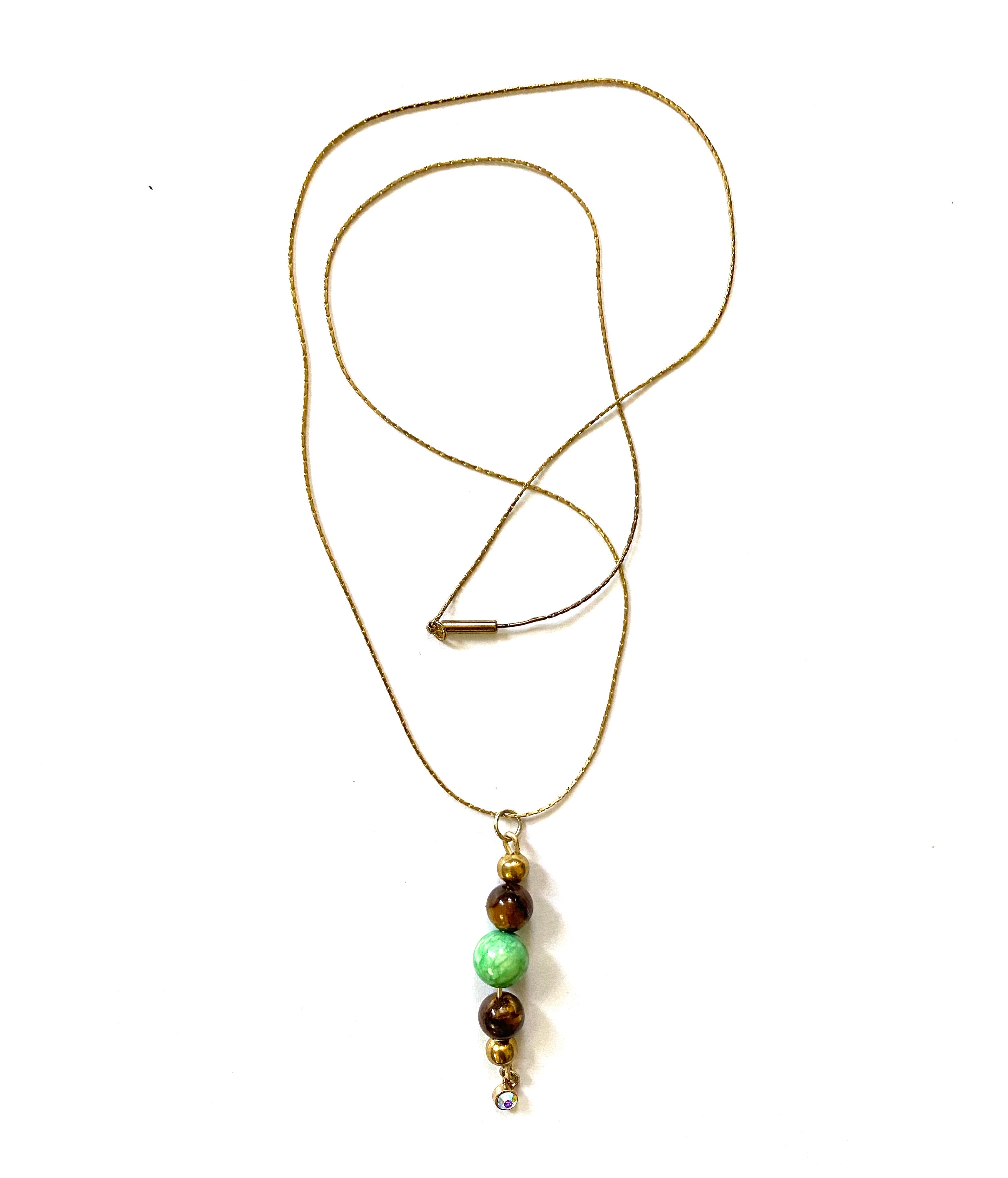 Light Green And Brown Beaded Gold Necklace