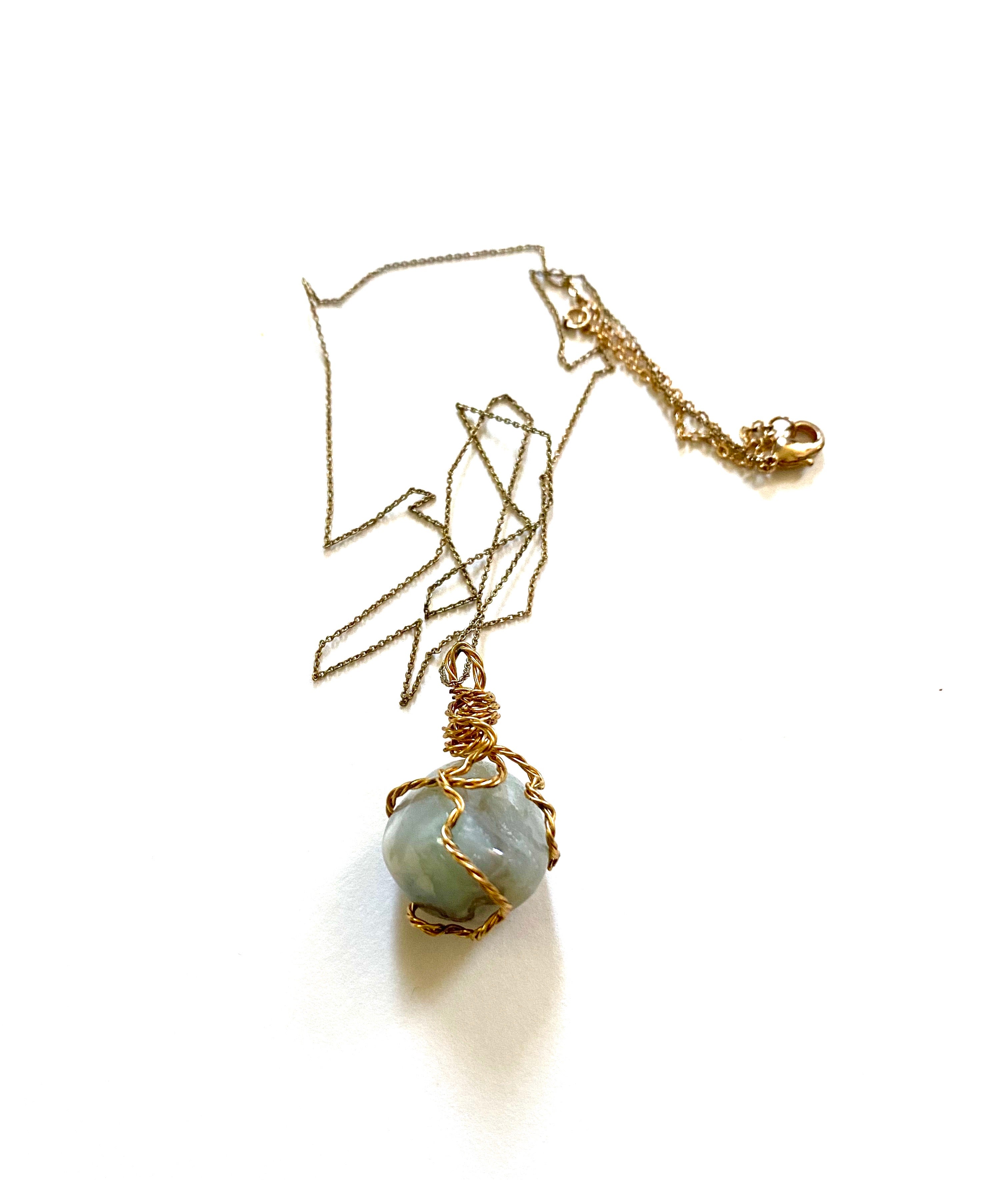 Gold Wire Wrapped Polished Gemstone Necklace