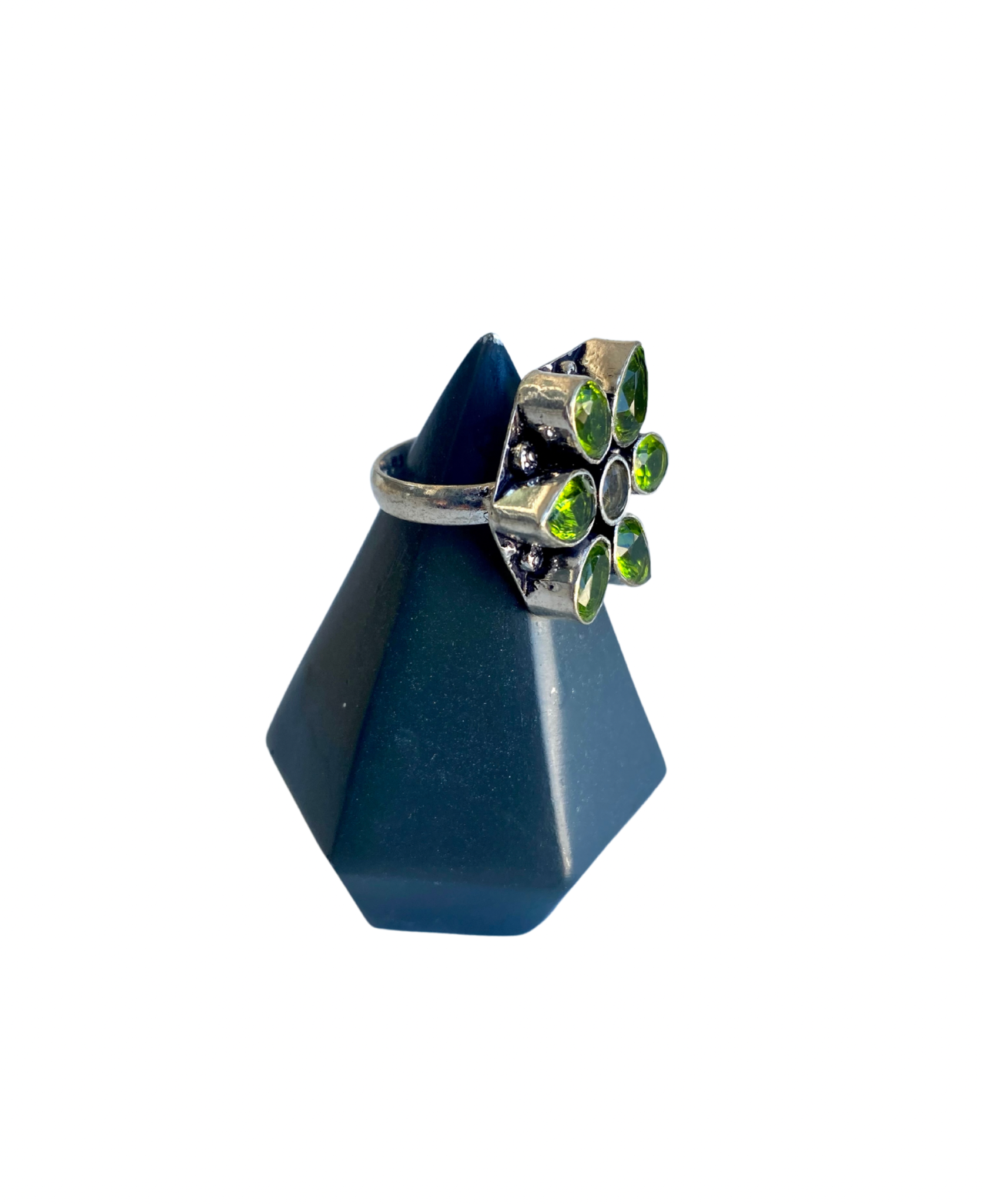 Peridot Citrine Gemstone Silver Ring - Size 6.5