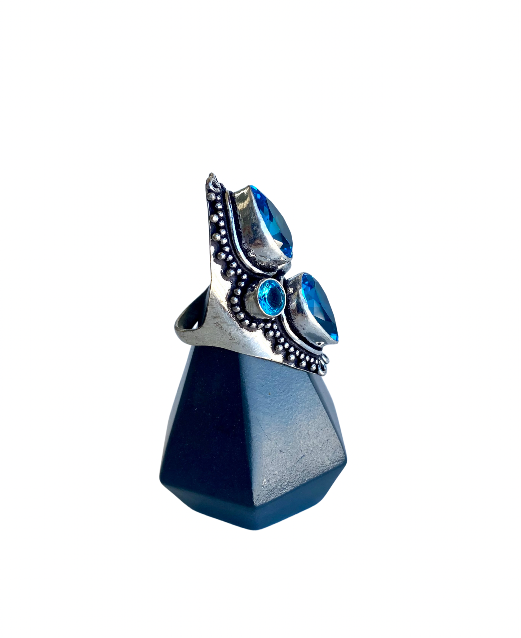 Amethyst Blue Gemstone Silver Metalsmith Ring - Size 8