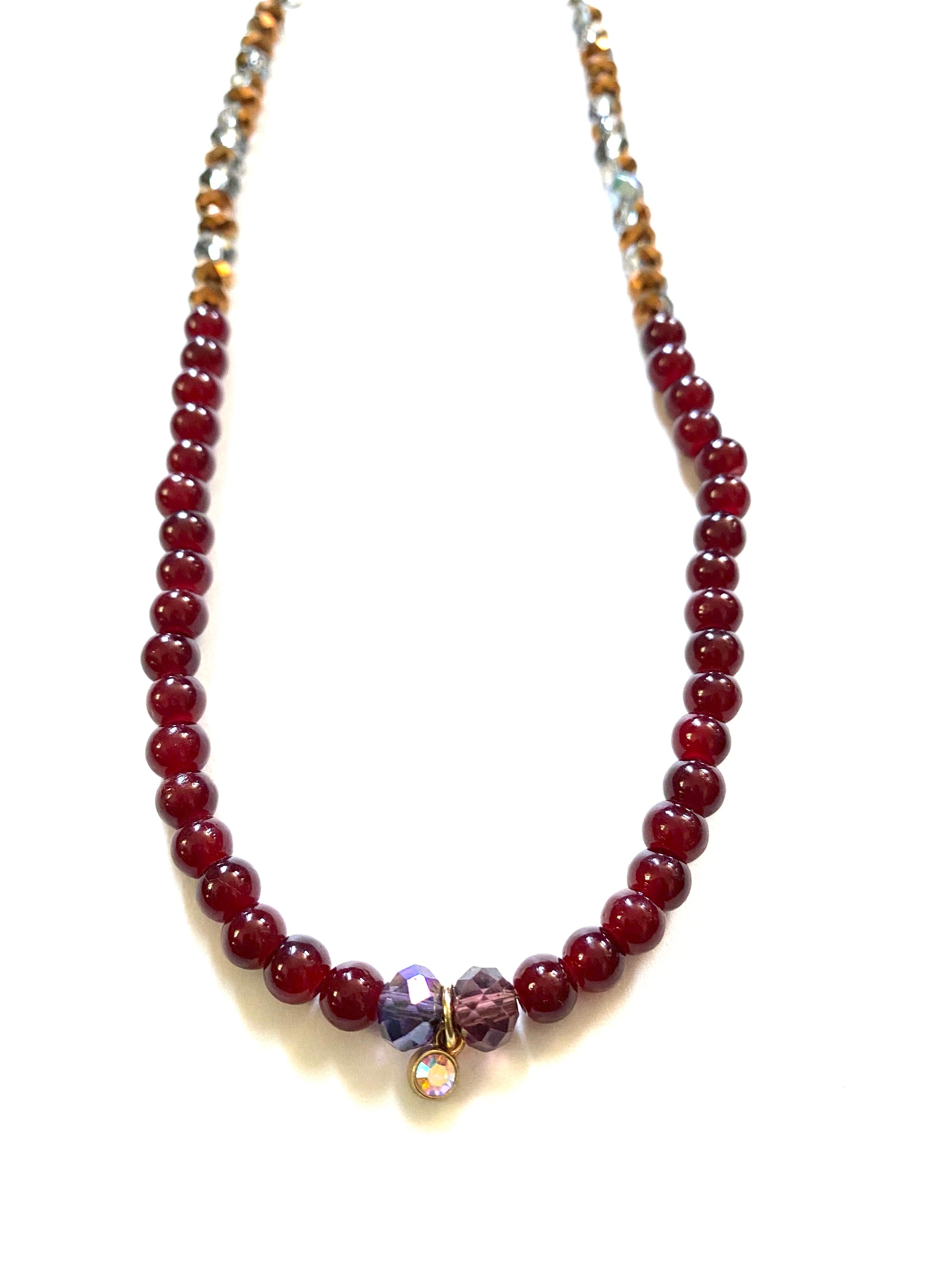 Red & Gold Beaded Long Chain Necklace