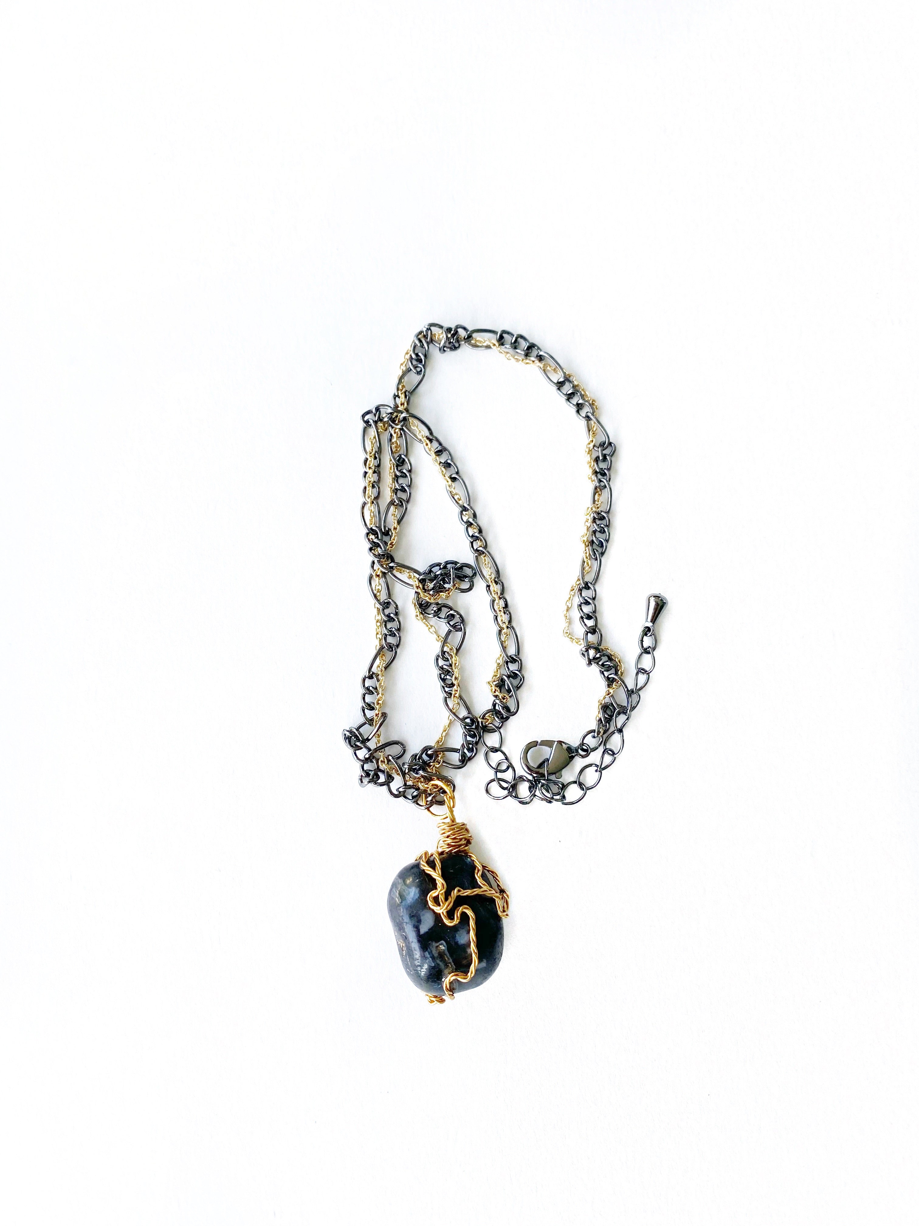 Snowflake Obsidian Crystal Black & Gold Necklace
